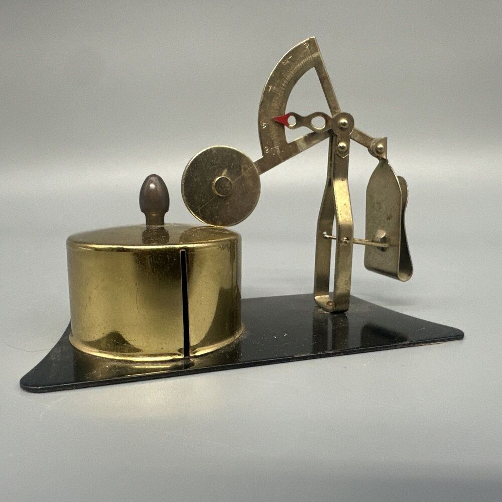 1960s Vintage Metal Brass Postal Letter Scale w/ Rolled Stamp Holder 3.25"H x5"W